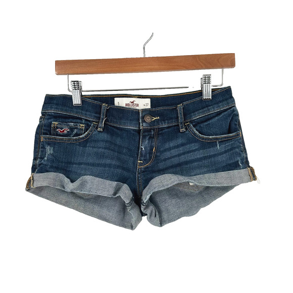 Hollister Pants - VTG Y2K Hollister Micro Mini Denim Booty Shorts Size 5/27 Rolled Hem Festival 90